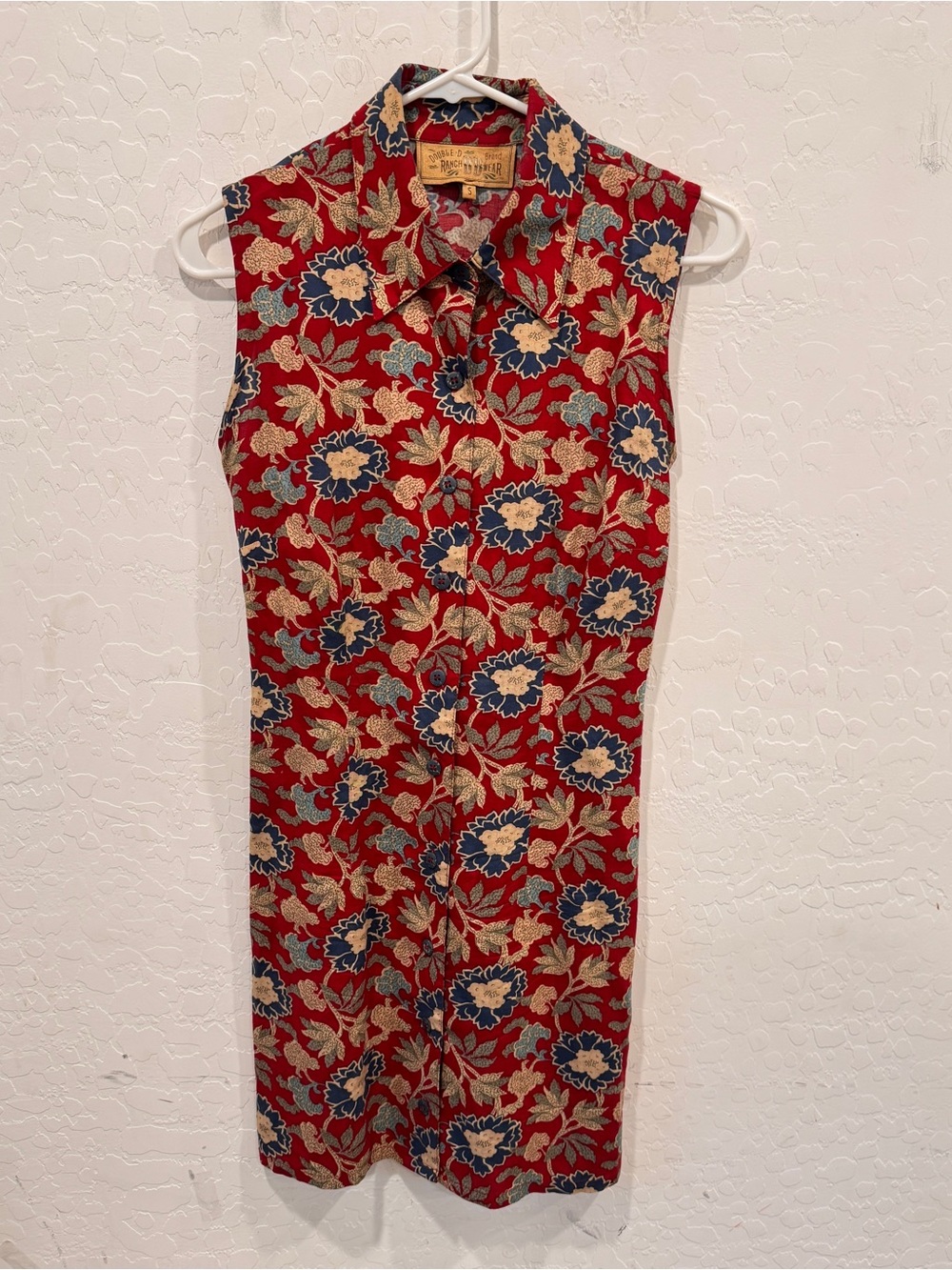 Double D Ranch Red Floral Collared Sleeveless Mini Dress Womens Small Western